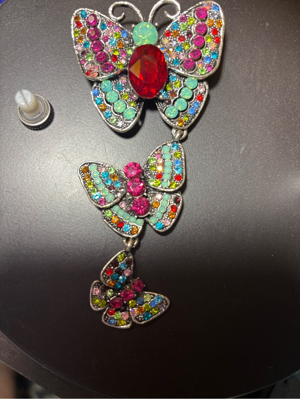 Beautiful Multicolor Rhinestone Butterfly Pendant Necklace/pin Brooch - Picture 2 of 4
